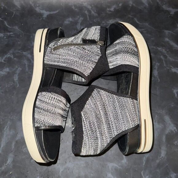 Eileen Fisher Knit Platform Sandals Black White Stretch Ankle Cuff Size 6.5 - Picture 5 of 7